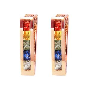 14K. GOLD HUGGIE EARRING WITH MULTI COLORS SAPPHIRES (Rose Gold)
